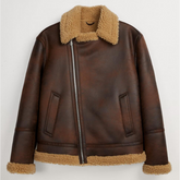 Mens Brown Shearling Aviator Jacket Front
